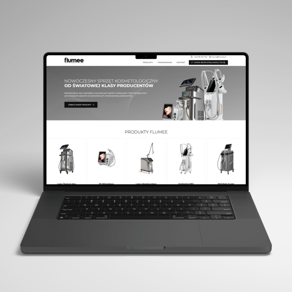 Strona flumee.pl na laptopie