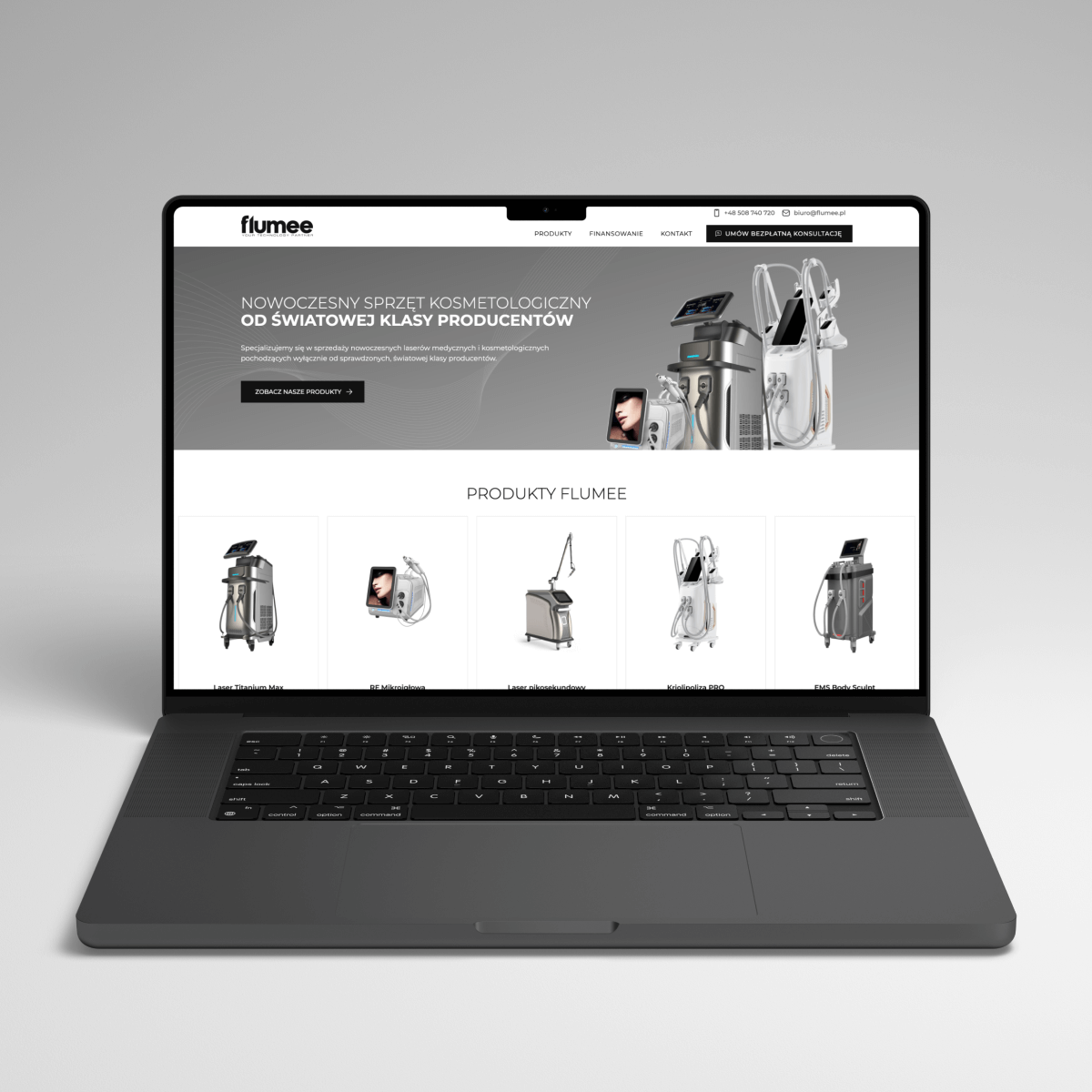 Strona flumee.pl na laptopie